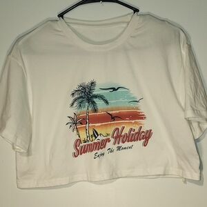 SHEIN White Crop Top with Summer Graphic